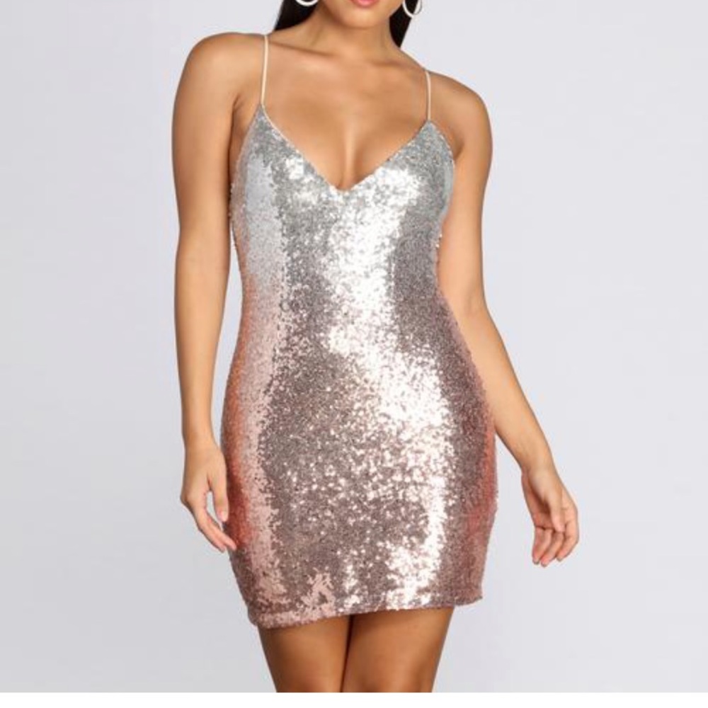 windsor rose gold mini sequins dress